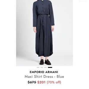 Emporio Armani Navy Button-Front Maxi Shirt Dress